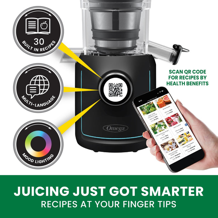 Omega OMSMBTBK13 180W Ultimate Performance Batch Juicer - IntelliDial Cold Press Smart Juicer - CulinaryProfis