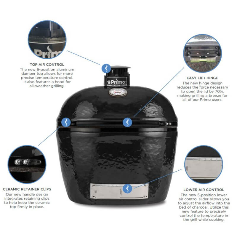 Primo All - In - One Oval XL 400 Ceramic Kamado Grill With Cradle Cart - PGCXLC - CulinaryProfis