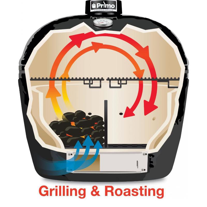 Primo Oval Junior 200 Ceramic Kamado Grill On Cart With Side Tables - PGCJRH - CulinaryProfis
