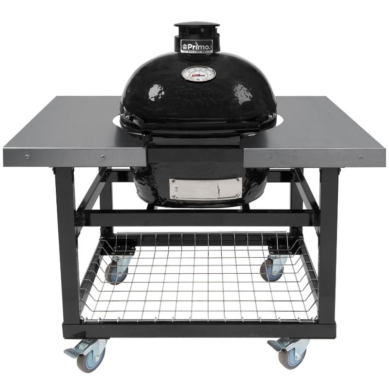 Primo Oval Junior 200 Ceramic Kamado Grill On Cart With Side Tables - PGCJRH - CulinaryProfis