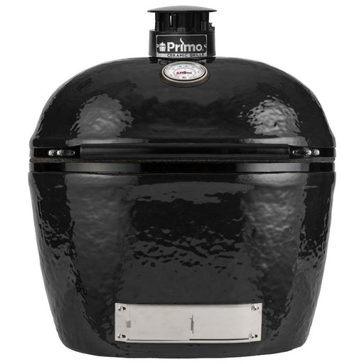 Primo Oval XL 400 Ceramic Kamado Grill On Curved Cypress Table - PGCXLH - CulinaryProfis