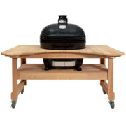 Primo Oval XL 400 Ceramic Kamado Grill On Curved Cypress Table - PGCXLH - CulinaryProfis