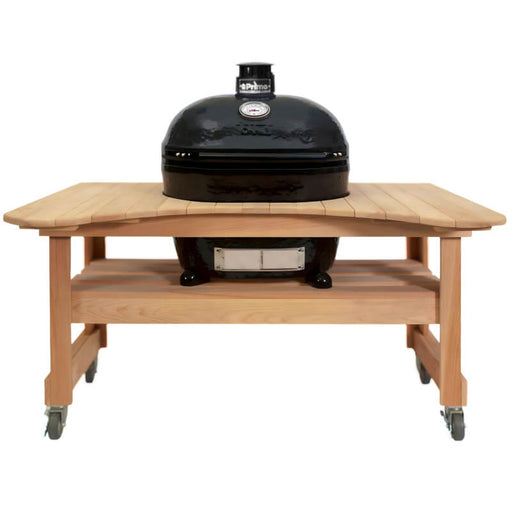 Primo Oval XL 400 Ceramic Kamado Grill On Curved Cypress Table - PGCXLH - CulinaryProfis