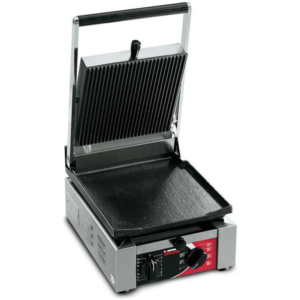 Sirman ELIO L 10"x10" Panini Grill - Grooved Top & Flat Bottom with Timer - 1700W 120V Model 34A1601105SI - CulinaryProfis