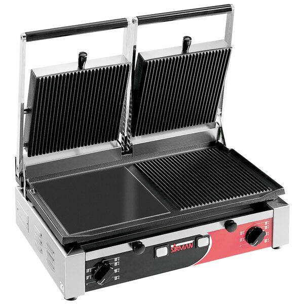 Sirman PD M 10"x20" Double Panini Grill - Grooved Top & Half Flat/Half Grooved Bottom with Timer - 3000W 220V Model 34A3631105SI - CulinaryProfis