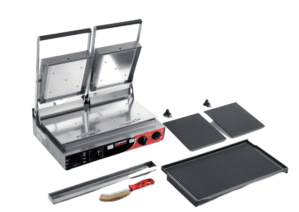 Sirman PD R PS 10"x20" Double Panini Grill - Removable Grooved Plates with Timer - 220V Model 34A3335105SI - CulinaryProfis