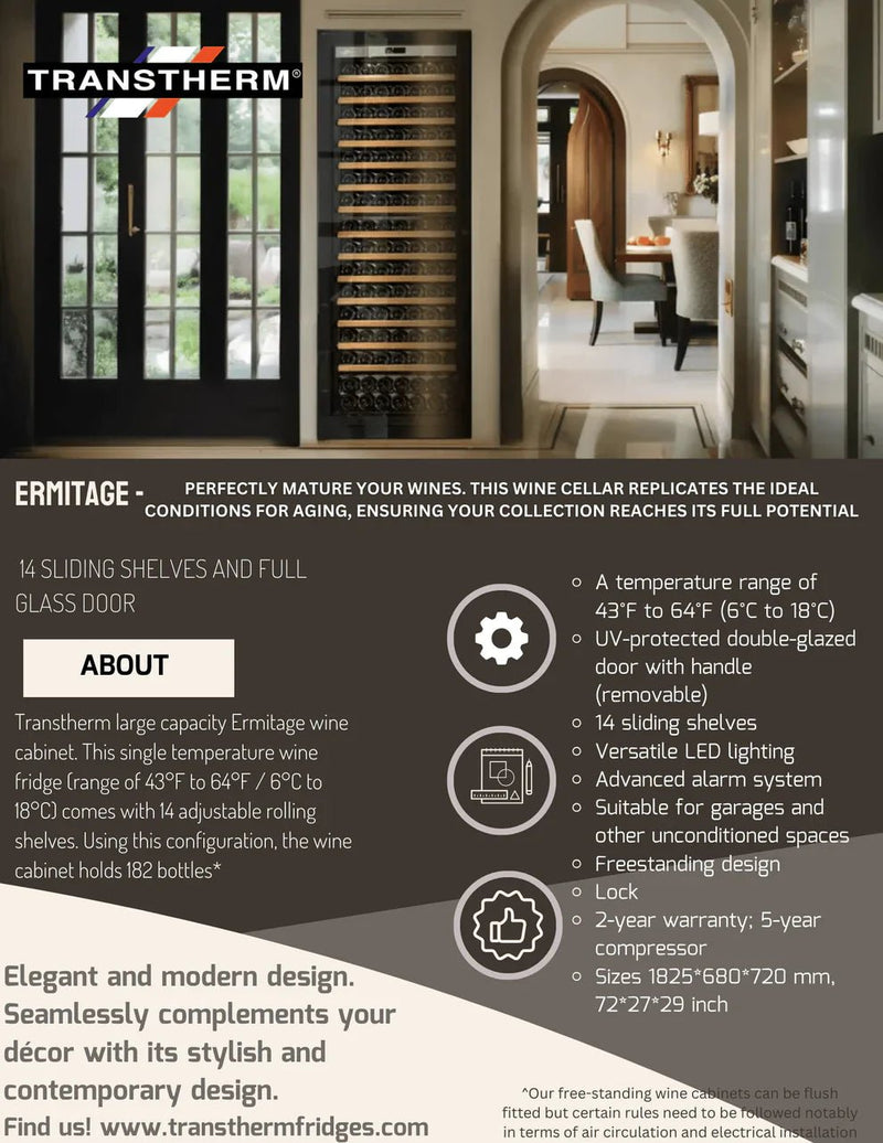 Transtherm Prestige Professional Wine Refrigerator, 27 Inch, 182 Bottle Capacity - CulinaryProfis