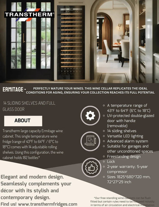 Transtherm Prestige Professional Wine Refrigerator, 27 Inch, 182 Bottle Capacity - CulinaryProfis