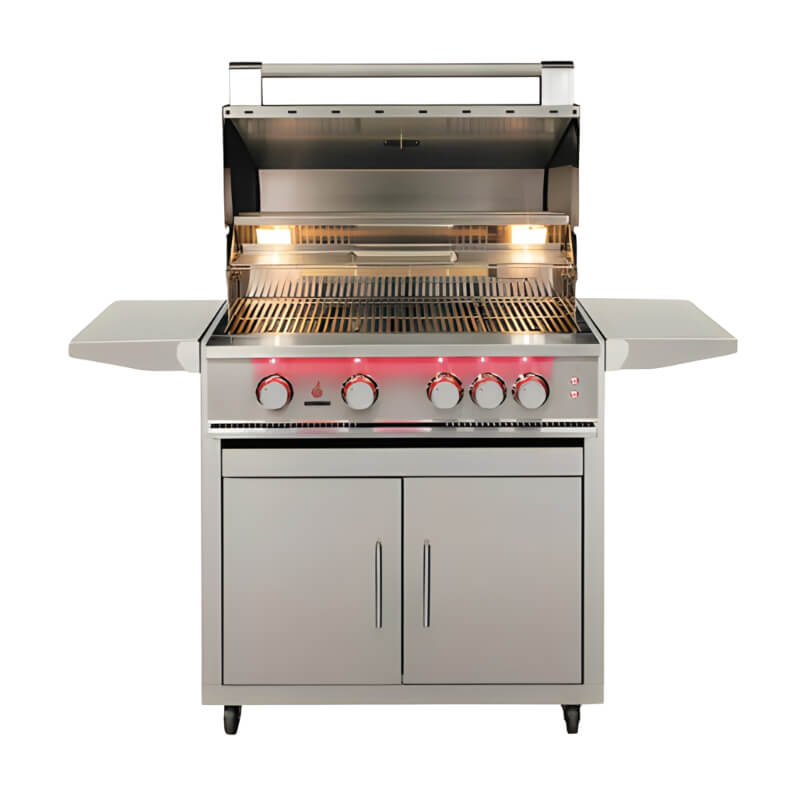 TrueFlame 32 - Inch Stainless Steel Deluxe Grill Cart with Fold - Down Side Shelves - CART - TF - 32DC - CulinaryProfis