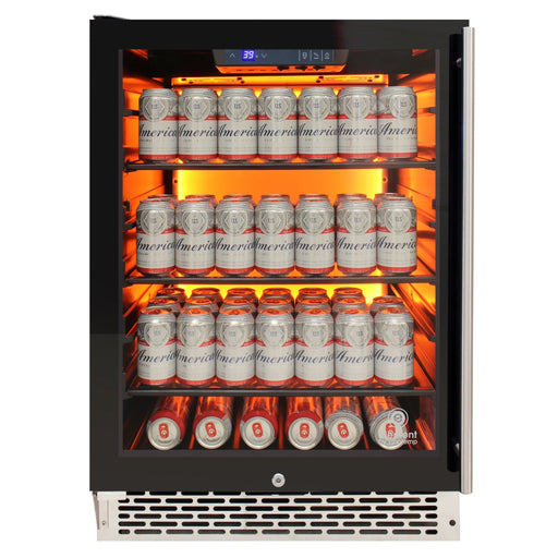 Vinotemp - EL - 54BCCOMM - L, Vinotemp Backlit Series Commercial Beverage Cooler, Left Hinge, 117 Can Capacity, in Black - CulinaryProfis