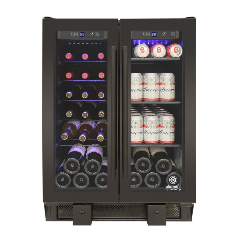 Vinotemp - EL - BWC102 - 02, Vinotemp Butler Series Touch Screen Wine and Beverage Cooler with French Doors, 24 Bottle and 58 12 oz Can Capacity, in Black - CulinaryProfis