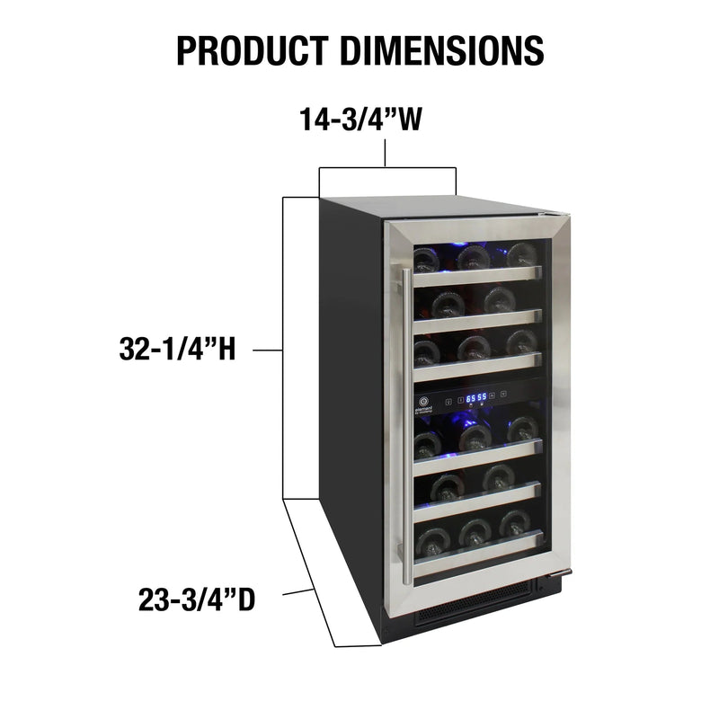 Vinotemp - EL - WCU113 - 03, Vinotemp Connoisseur Series Compact Dual - Zone Wine Cooler, 28 Bottle Capacity, in Stainless Steel - CulinaryProfis