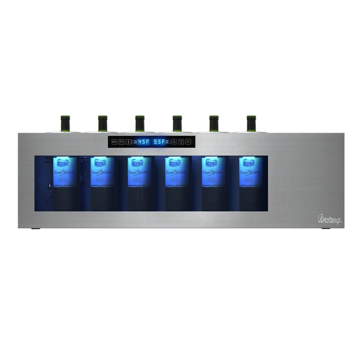Vinotemp - IL - OW006 - 2Z, Vinotemp Il Romanzo Series Dual - Zone Open Display Wine Cooler, 6 Bottle Capacity, in Stainless Steel - CulinaryProfis