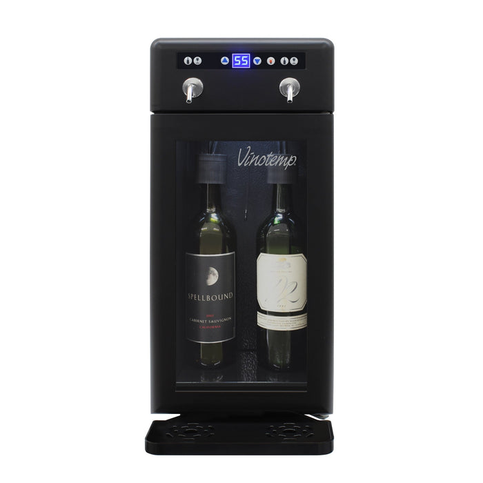 Vinotemp - VT - WD002 - BLK, Vinotemp Wine Dispenser with Drip Tray and Push Button Controls, 2 Bottle Capacity, in Black - CulinaryProfis