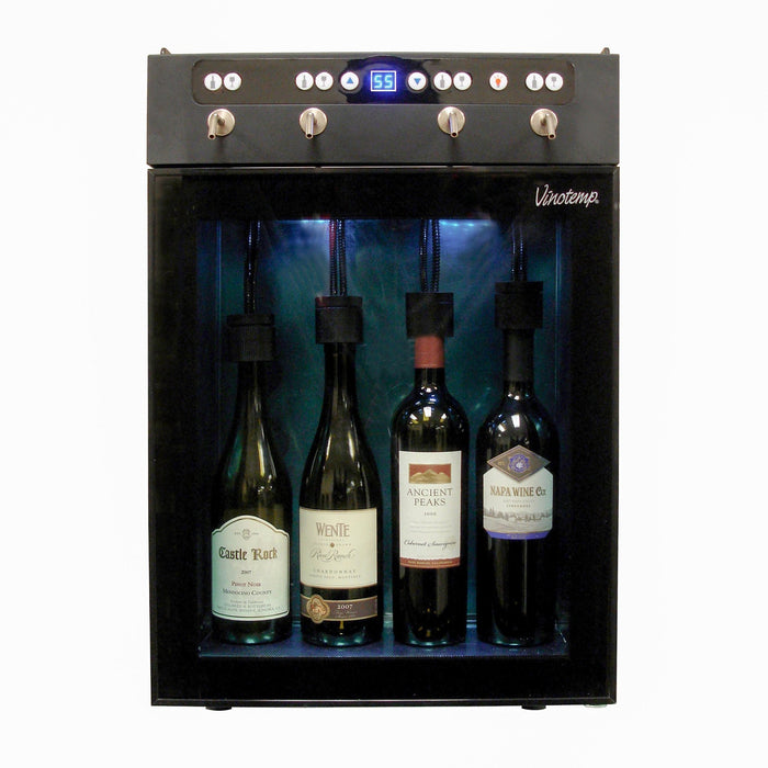 Vinotemp - VT - WINEDISP4, Vinotemp Wine Dispenser with Push Button Controls, 4 Bottle Capacity, in Black - CulinaryProfis