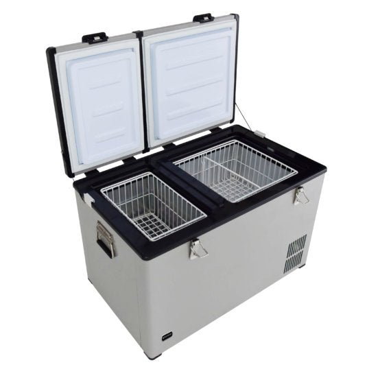 Whynter - 90 Quart Dual Zone Portable Fridge/ Freezer with 12v Option and Wheels | FM - 901DZ - CulinaryProfis