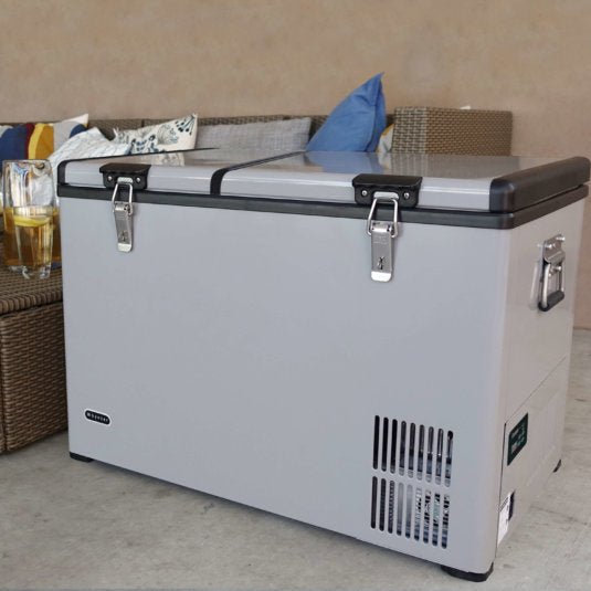 Whynter - 90 Quart Dual Zone Portable Fridge/ Freezer with 12v Option and Wheels | FM - 901DZ - CulinaryProfis