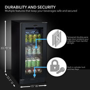 Whynter BBR-801BG 15” Built-In Beverage Refrigerator – 128 Can Black Glass Undercounter Fridge with Digital Control, Lock & LED Lighting Whynter