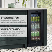 Whynter BBR-801BG 15” Built-In Beverage Refrigerator – 128 Can Black Glass Undercounter Fridge with Digital Control, Lock & LED Lighting Whynter