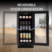 Whynter BBR-801BG 15” Built-In Beverage Refrigerator – 128 Can Black Glass Undercounter Fridge with Digital Control, Lock & LED Lighting Whynter