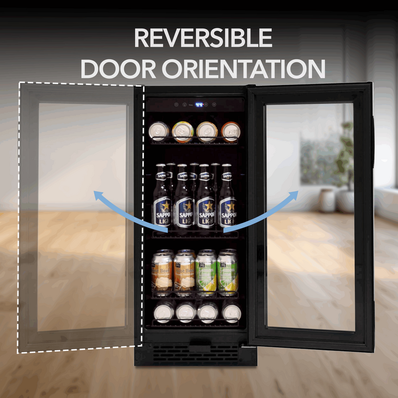 Whynter BBR-801BG 15” Built-In Beverage Refrigerator – 128 Can Black Glass Undercounter Fridge with Digital Control, Lock & LED Lighting Whynter