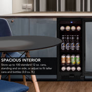 Whynter BBR-801BG 15” Built-In Beverage Refrigerator – 128 Can Black Glass Undercounter Fridge with Digital Control, Lock & LED Lighting Whynter