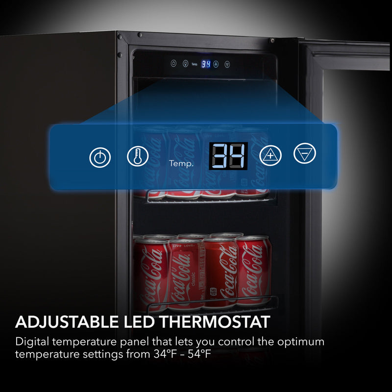 Whynter BBR-801BG 15” Built-In Beverage Refrigerator – 128 Can Black Glass Undercounter Fridge with Digital Control, Lock & LED Lighting Whynter