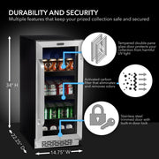 Whynter BBR-838SB 15” Built-In Beverage Refrigerator – 128 Can Stainless Steel Undercounter Fridge with Glass Door, Lock & LED Lighting Whynter