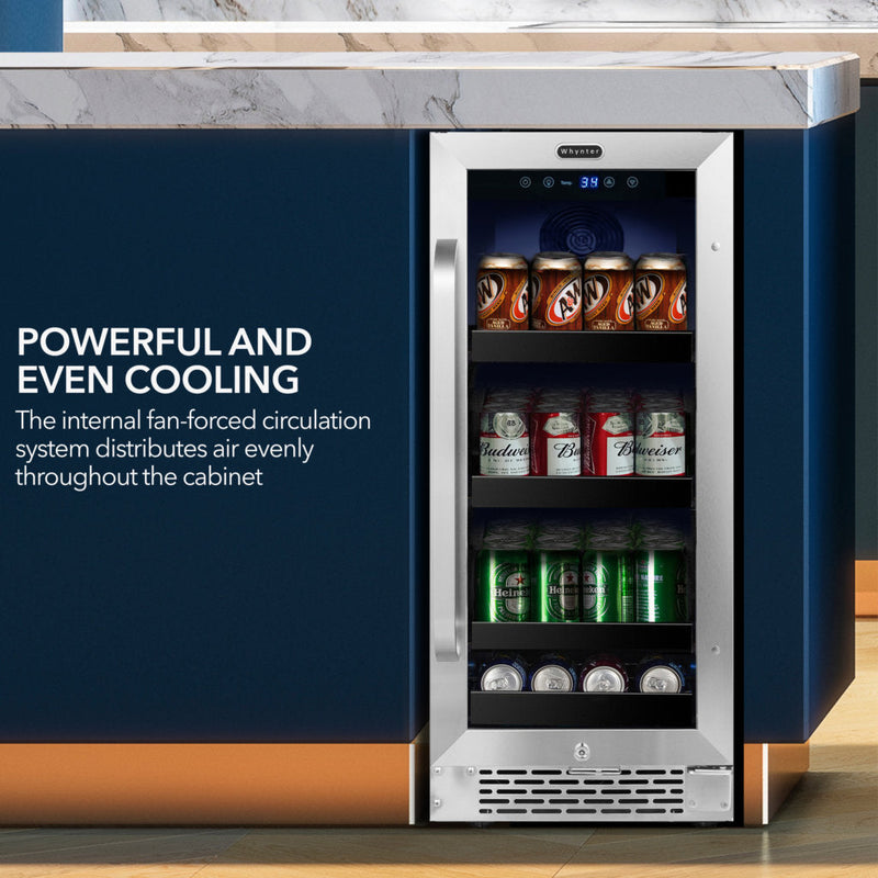 Whynter BBR-838SB 15” Built-In Beverage Refrigerator – 128 Can Stainless Steel Undercounter Fridge with Glass Door, Lock & LED Lighting Whynter