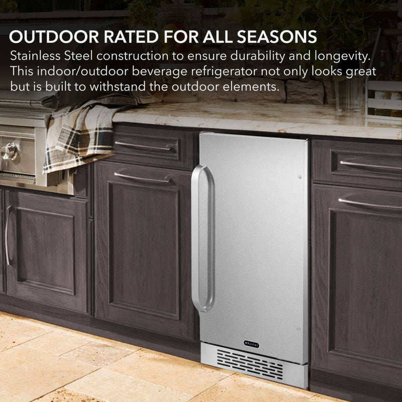 Whynter BOR-326FS 15” Built-In Indoor/Outdoor Beverage Refrigerator – 3.0 cu ft Stainless Steel Cooler, ENERGY STAR®, Reversible Door Whynter