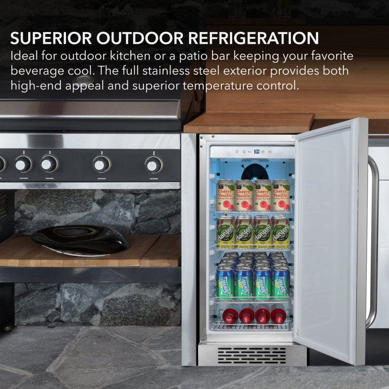 Whynter BOR-326FS 15” Built-In Indoor/Outdoor Beverage Refrigerator – 3.0 cu ft Stainless Steel Cooler, ENERGY STAR®, Reversible Door Whynter