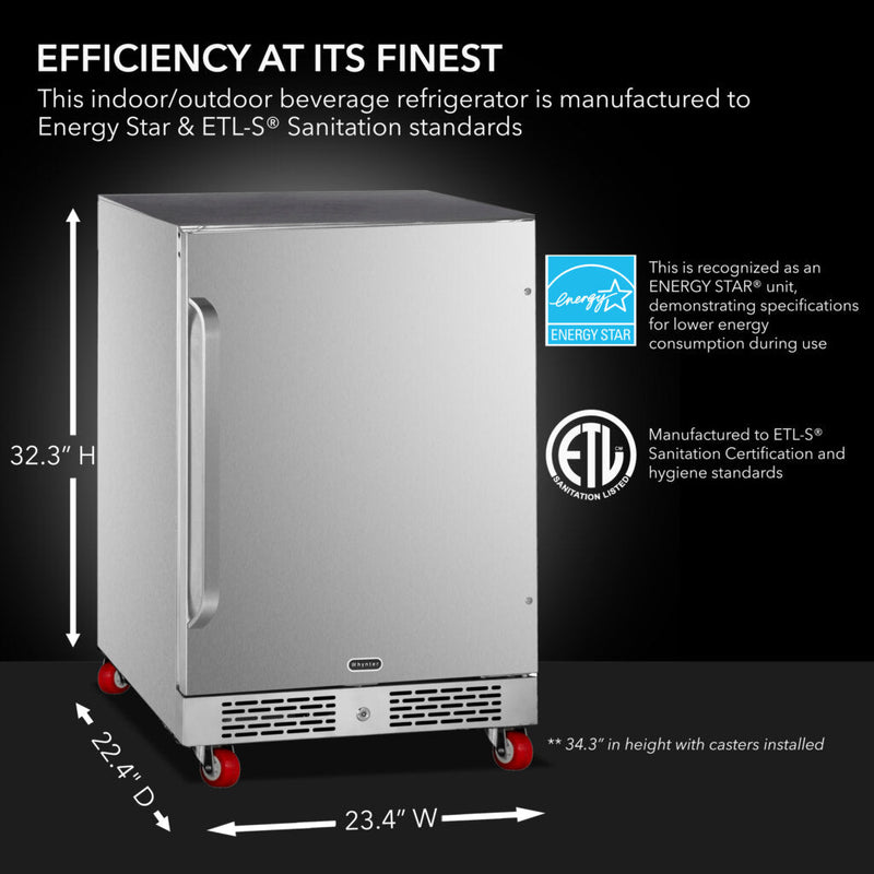 Whynter BOR-53024-SSW 24” Built-In Indoor/Outdoor Beverage Refrigerator – 5.3 cu ft Stainless Steel Cooler, ENERGY STAR®, Lock & Wheels Whynter