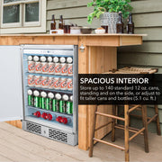Whynter BOR-53024-SSW 24” Built-In Indoor/Outdoor Beverage Refrigerator – 5.3 cu ft Stainless Steel Cooler, ENERGY STAR®, Lock & Wheels Whynter