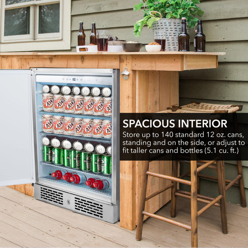 Whynter BOR-53024-SSW 24” Built-In Indoor/Outdoor Beverage Refrigerator – 5.3 cu ft Stainless Steel Cooler, ENERGY STAR®, Lock & Wheels Whynter