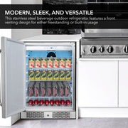 Whynter BOR-53024-SSW 24” Built-In Indoor/Outdoor Beverage Refrigerator – 5.3 cu ft Stainless Steel Cooler, ENERGY STAR®, Lock & Wheels Whynter