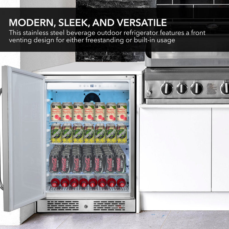 Whynter BOR-53024-SSW 24” Built-In Indoor/Outdoor Beverage Refrigerator – 5.3 cu ft Stainless Steel Cooler, ENERGY STAR®, Lock & Wheels Whynter