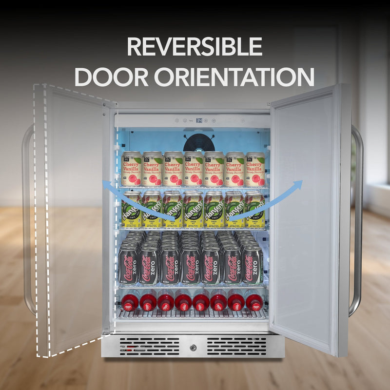 Whynter BOR-53024-SSW 24” Built-In Indoor/Outdoor Beverage Refrigerator – 5.3 cu ft Stainless Steel Cooler, ENERGY STAR®, Lock & Wheels Whynter
