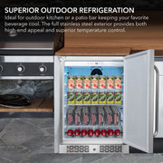 Whynter BOR-53024-SSW 24” Built-In Indoor/Outdoor Beverage Refrigerator – 5.3 cu ft Stainless Steel Cooler, ENERGY STAR®, Lock & Wheels Whynter