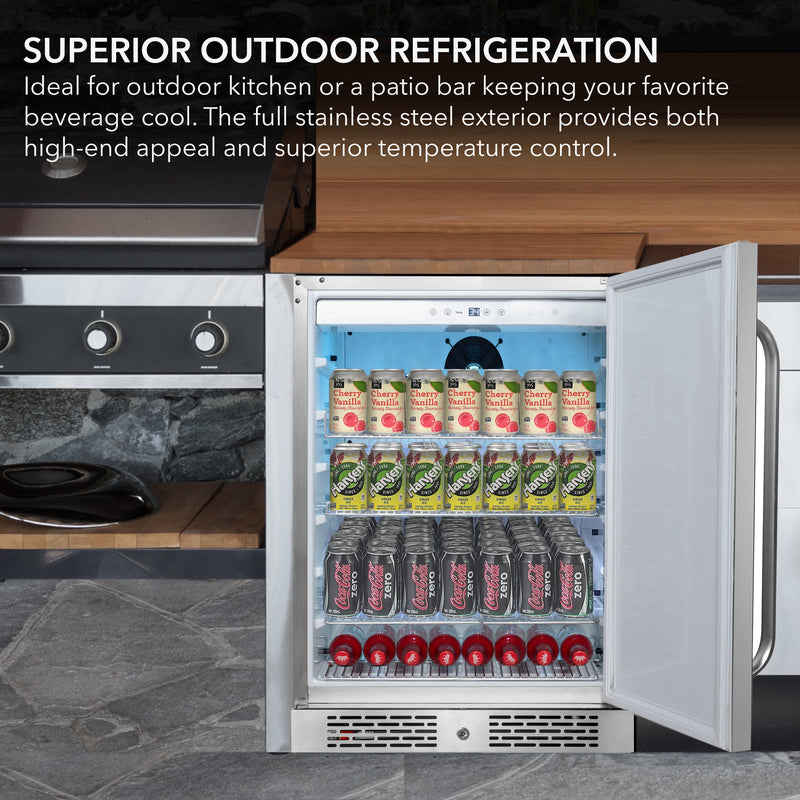 Whynter BOR-53024-SSW 24” Built-In Indoor/Outdoor Beverage Refrigerator – 5.3 cu ft Stainless Steel Cooler, ENERGY STAR®, Lock & Wheels Whynter