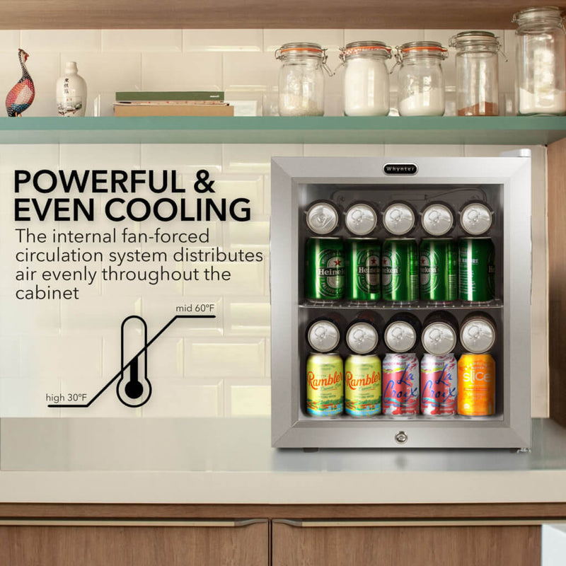 Whynter BR-062WS 68-Can Beverage Refrigerator Cooler with Lock, Glass Door & Stainless Steel Finish – 17” Freestanding Mini Fridge Whynter