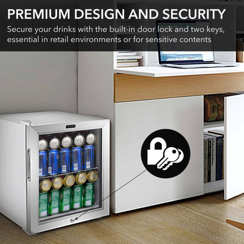 Whynter BR-062WS 68-Can Beverage Refrigerator Cooler with Lock, Glass Door & Stainless Steel Finish – 17” Freestanding Mini Fridge Whynter