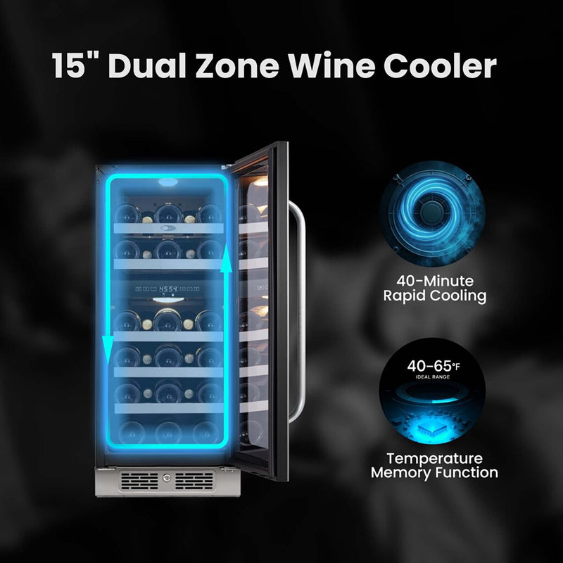 Whynter BSR-029DW 15” Built-In Dual Zone Wine Refrigerator – 29 Bottle Stainless Steel Undercounter Wine Fridge with Digital Control, Lock & UV Glass Whynter