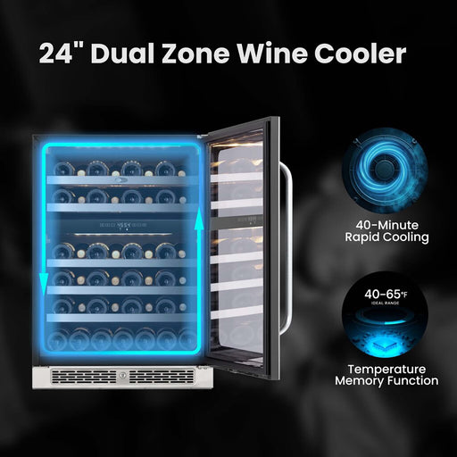 Whynter BSR-046DW 24” Built-In Dual Zone Wine Refrigerator – 46 Bottle Stainless Steel Undercounter Wine Fridge with Digital Control, Lock & UV Glass Whynter