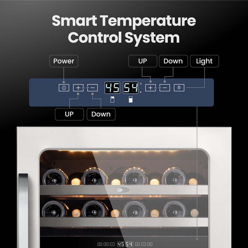 Whynter BSR-046DW 24” Built-In Dual Zone Wine Refrigerator – 46 Bottle Stainless Steel Undercounter Wine Fridge with Digital Control, Lock & UV Glass Whynter