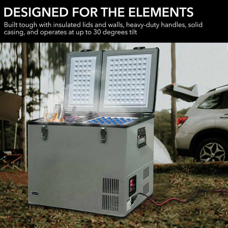 Whynter FM-901DZ 90 Quart Dual Zone Portable Fridge & Freezer – 12V/110V AC, Wheeled Travel Cooler, -8°F to 50°F Whynter