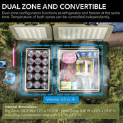 Whynter FM-901DZ 90 Quart Dual Zone Portable Fridge & Freezer – 12V/110V AC, Wheeled Travel Cooler, -8°F to 50°F Whynter