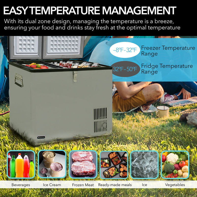 Whynter FM-901DZ 90 Quart Dual Zone Portable Fridge & Freezer – 12V/110V AC, Wheeled Travel Cooler, -8°F to 50°F Whynter