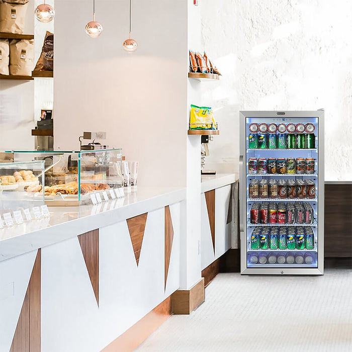 Whynter - Freestanding 8.1 cu. ft. Stainless Steel Commercial Beverage Merchandiser Refrigerator with Superlit Door and Lock – White | CBM - 815WS - CulinaryProfis