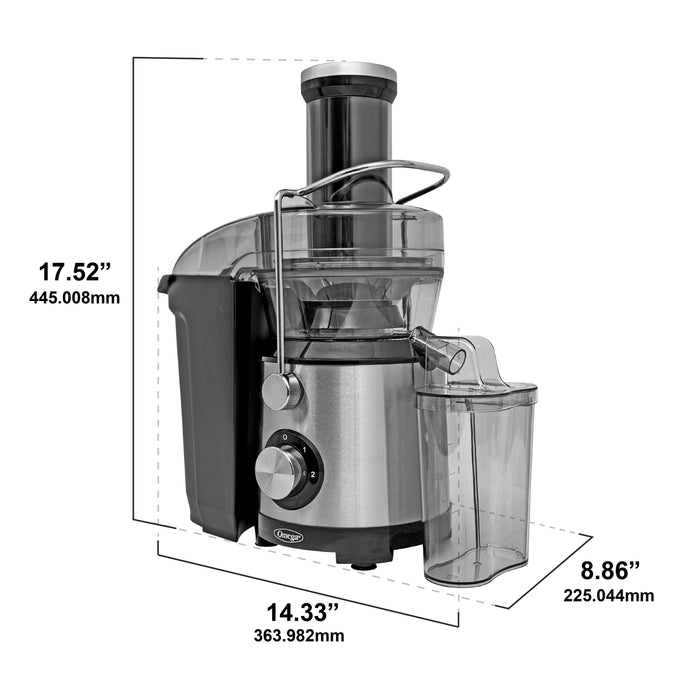 Omega OMJCHSLCBK13 1000W High Speed Juicer - 3-Inch Large Chute Black
